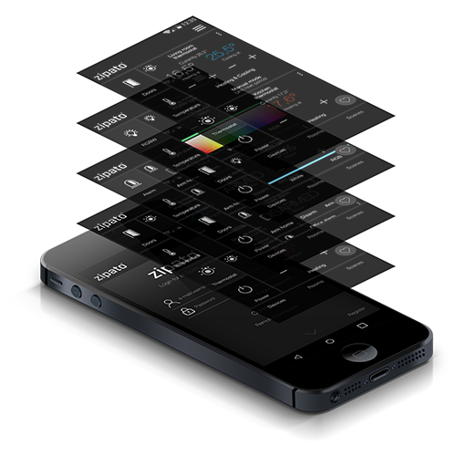Screens of the Zipato mobile app
