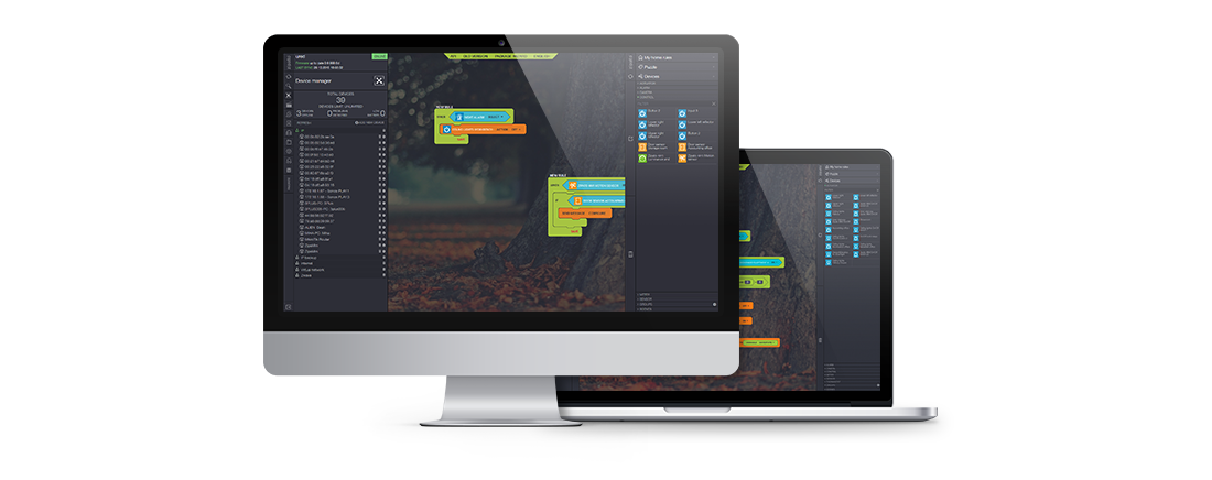 Zipato Rule Creator on a laptop and tablet