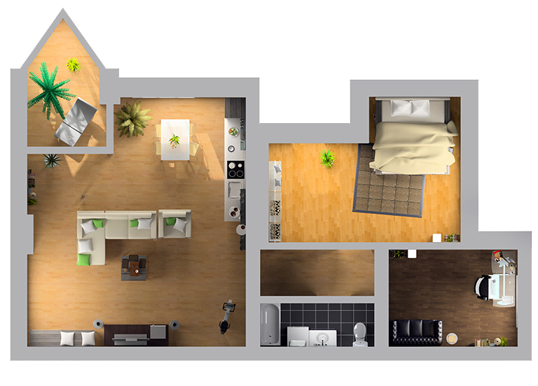 Floor plan of a home with five numbered sensor locations