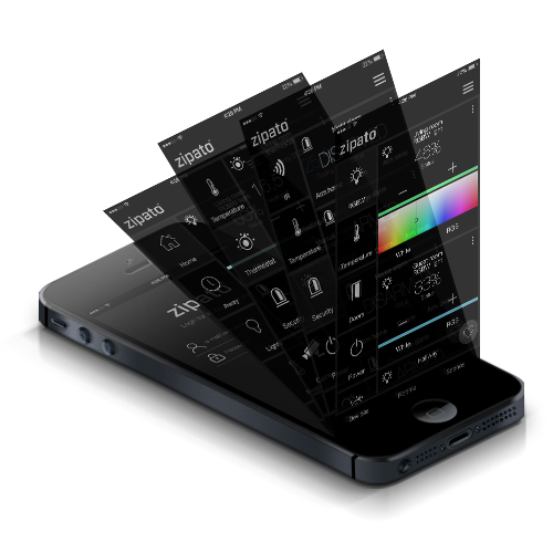 Scene screens of the Zipato app on a phone